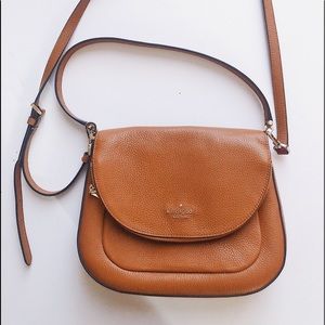Kate Spade Leila Flap Shoulder Crossbody Bag Brown Tan Gingerbread Leather